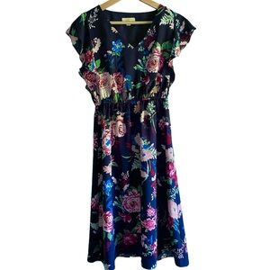 Ann Taylor Loft Floral Dress with Flutter Sleeves S P